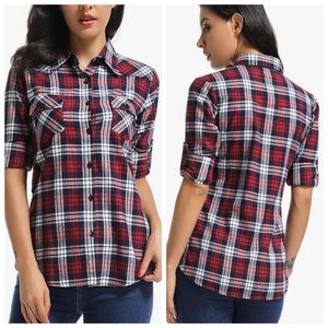 Ochenta Red White Plaid Flannel Button Down Shirt EUC Sz XXL